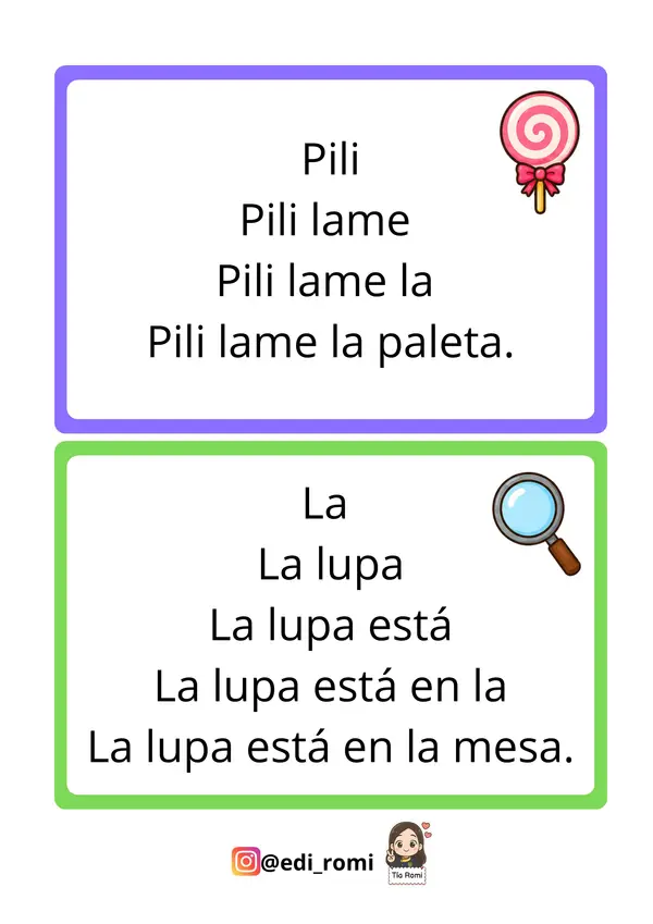 Fichas lectura en pirámide - Consonantes m - l - p - s - t