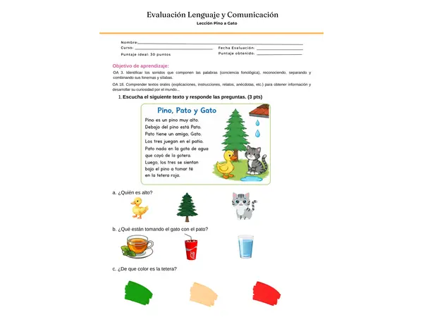 Evaluación Método Matte (Lección Pino, Pato,  Gato)