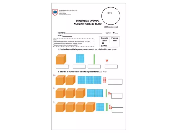 Evaluación de Matemática 4 año