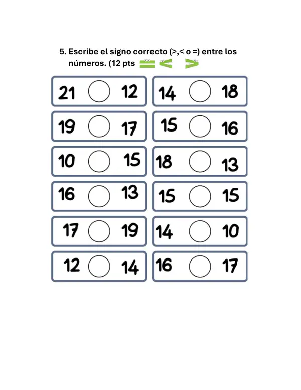 Prueba matemáticas primero basico