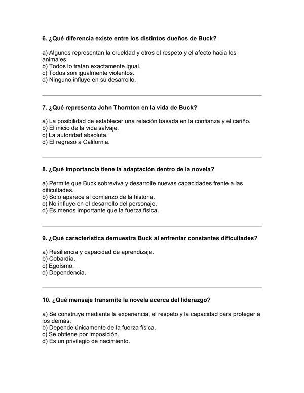 Prueba del libro "La llamada de la selva” (Jack London) 5° básico