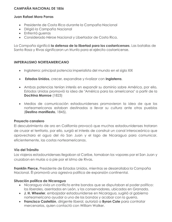 Resumen Camapaña Nacional de 1856