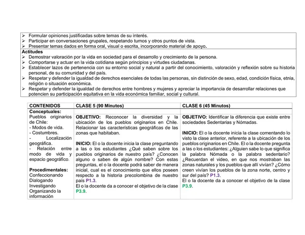 Planificación Clase a Clase: Mayo | Historia, Geografía y Ciencias Sociales Segundo Básico
