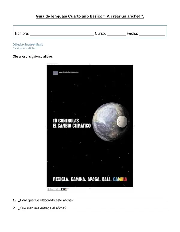 Guía de lenguaje 4°año ¡A crear un afiche!