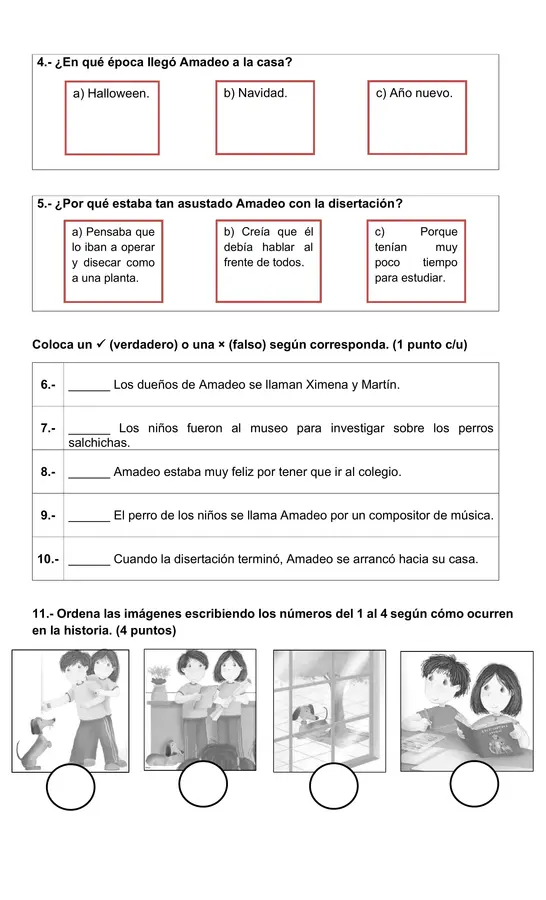 📚 Evaluación Plan Lector: “Amadeo va al colegio” – 2° Básico
