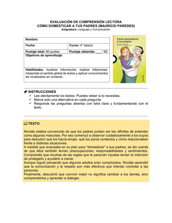 Prueba del libro "Cómo domesticar a tus padres" (Mauricio Paredes)