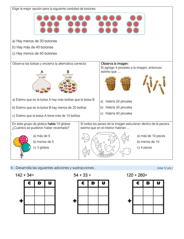 Evaluación estimaciones, sumas y restas