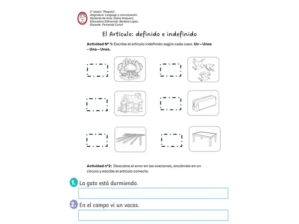 Articulo definido e indefinido