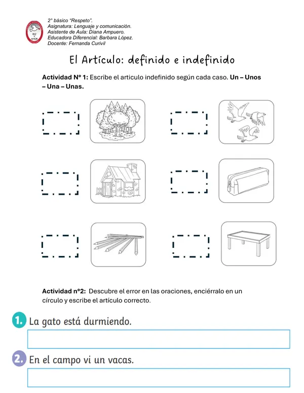 Articulo definido e indefinido