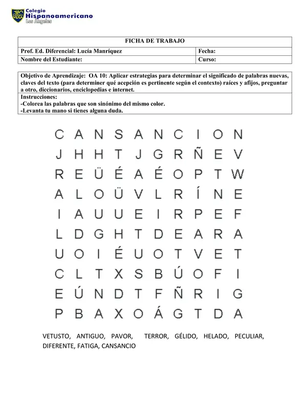 Sopa de letras de sinónimos