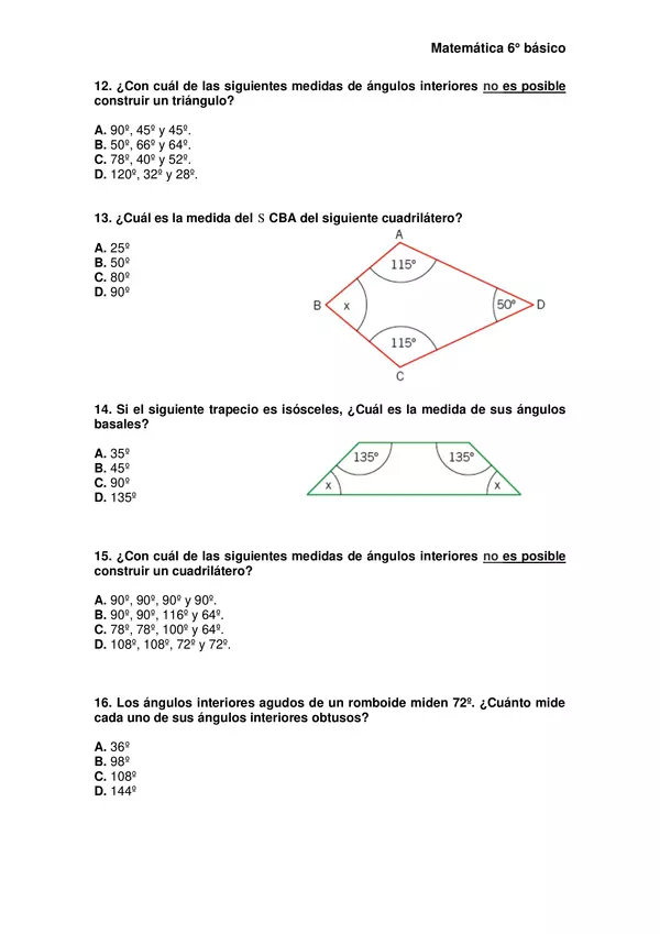 Evaluación de matemática unidad 6: "Polígonos y Teselaciones"