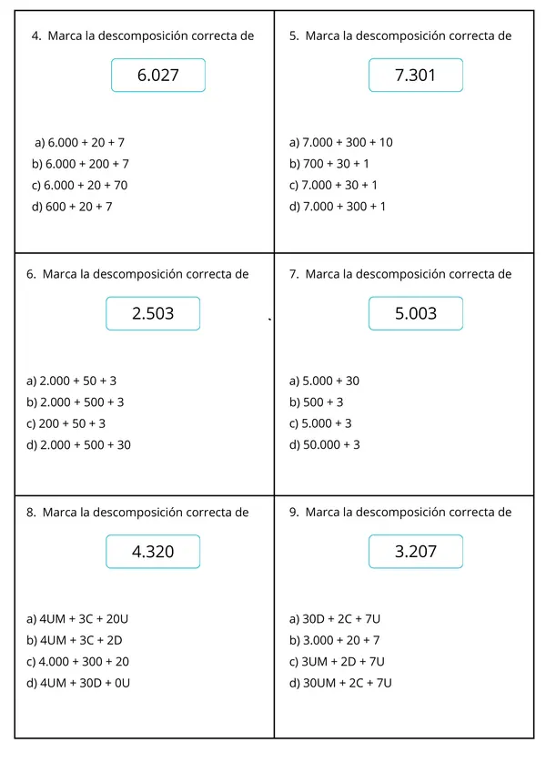 Prueba Números hasta 10.000 | Matemática