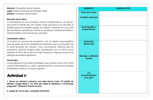 Guía de trabajo - Reseña teatral