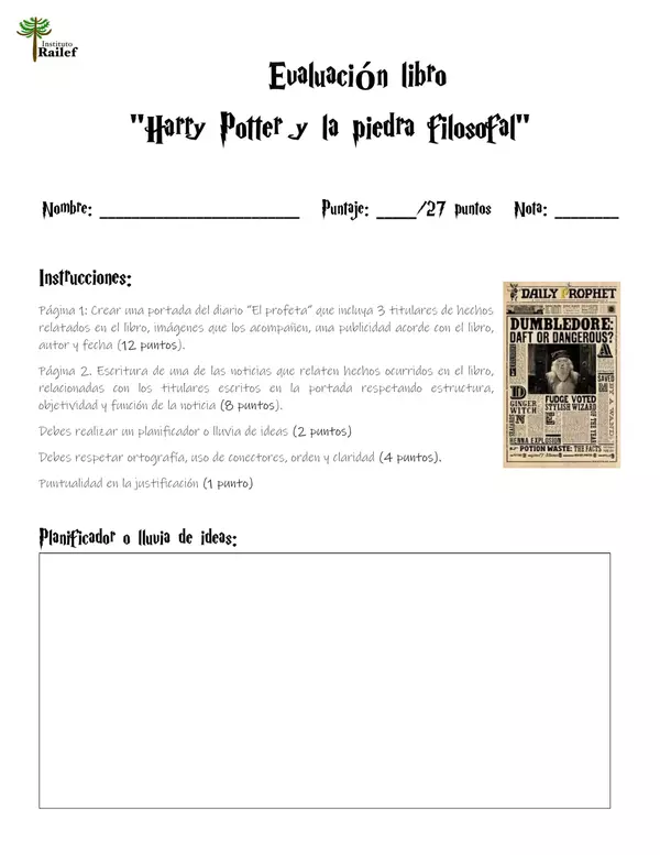 Evaluación Harry Potter y la piedra filosofal
