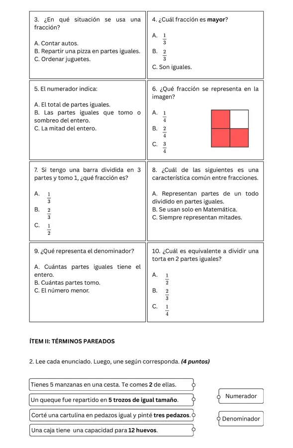 Prueba: Fracciones