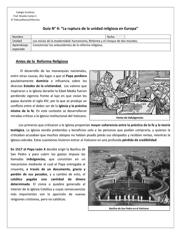 Guía N° 4: “La ruptura de la unidad religiosa en Europa”