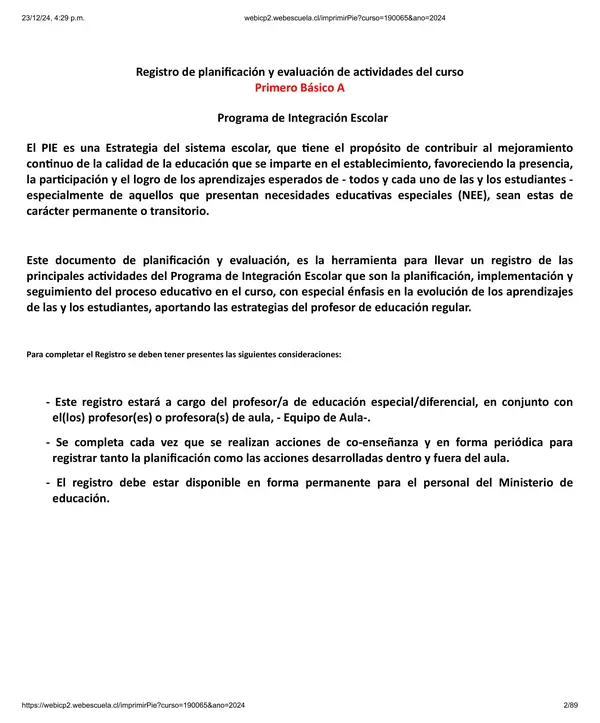 Libro de registro Primer año básico 
