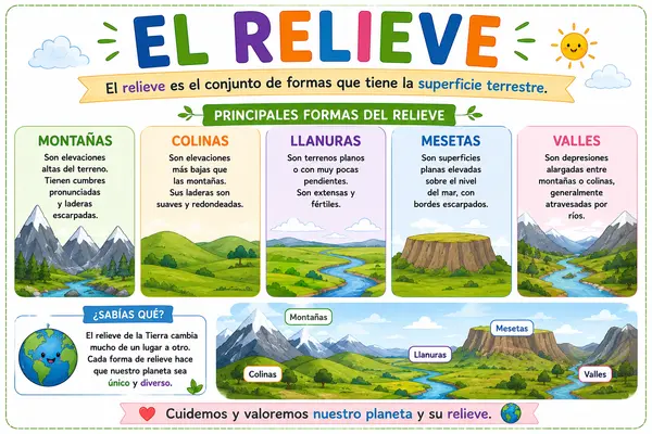 Póster El Relieve| Formas del Relieve-Geografía| Cartel Ciencias Sociales 
