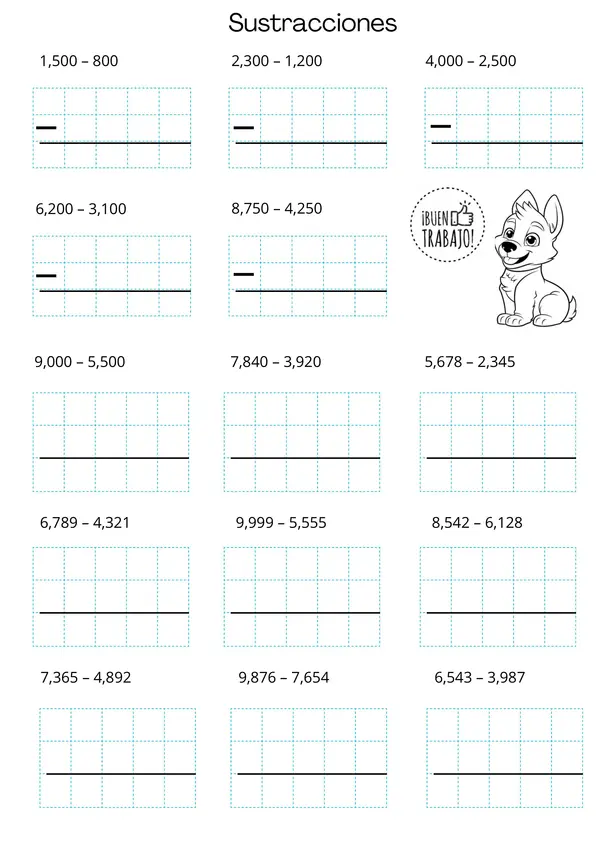 Restas y problemas matemáticos hasta 10.000
