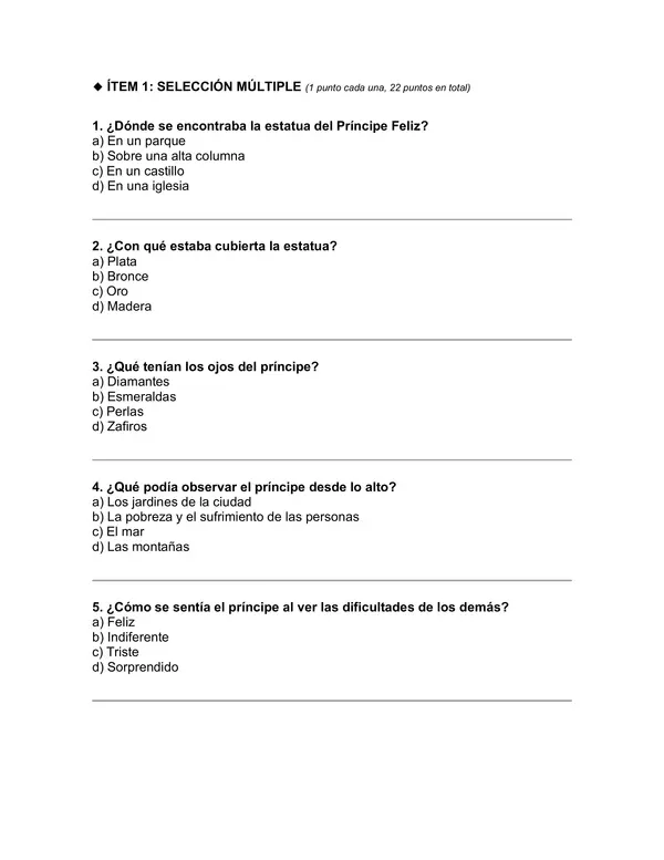 Prueba del libro "EL PRÍNCIPE FELIZ" (OSCAR WILDE)