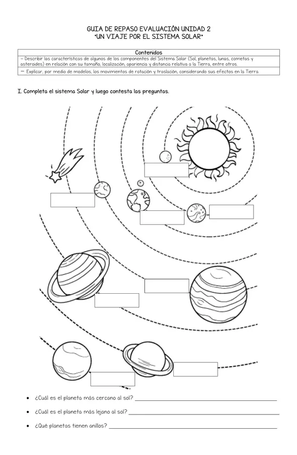 Guía de repaso Sistema Solar