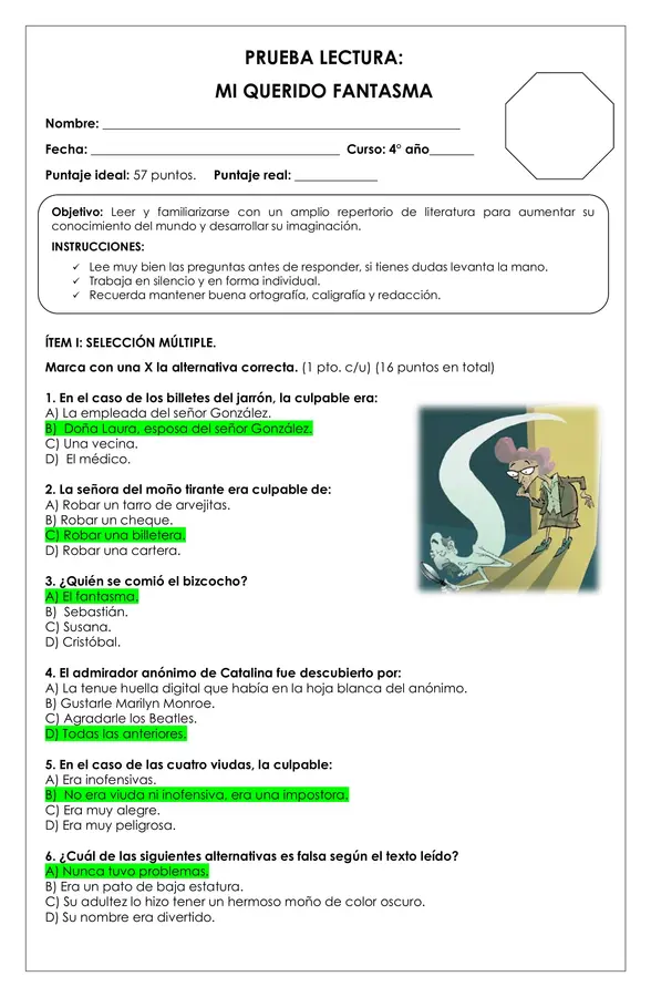 Prueba Lectura - Mi querido fantasma
