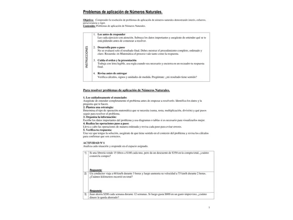GUÍA DE PROBLEMAS DE APLICACIÓN DE NÚMEROS NATURALES Y PROPIEDADES DE ADICIÓN Y MULTIPLICACIÓN 