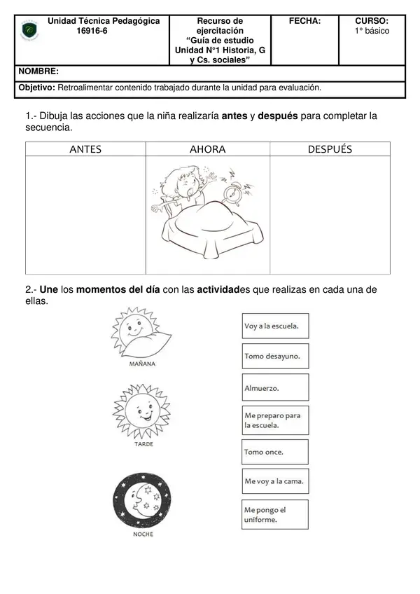 Guía de trabajo Historia 1° básico