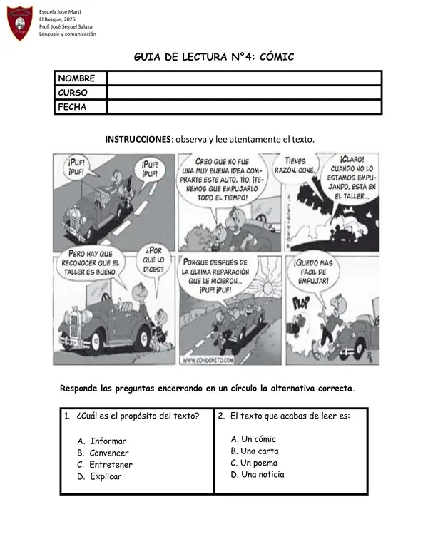 Guía N° 4: Comprensión lectora – Historietas o Cómic