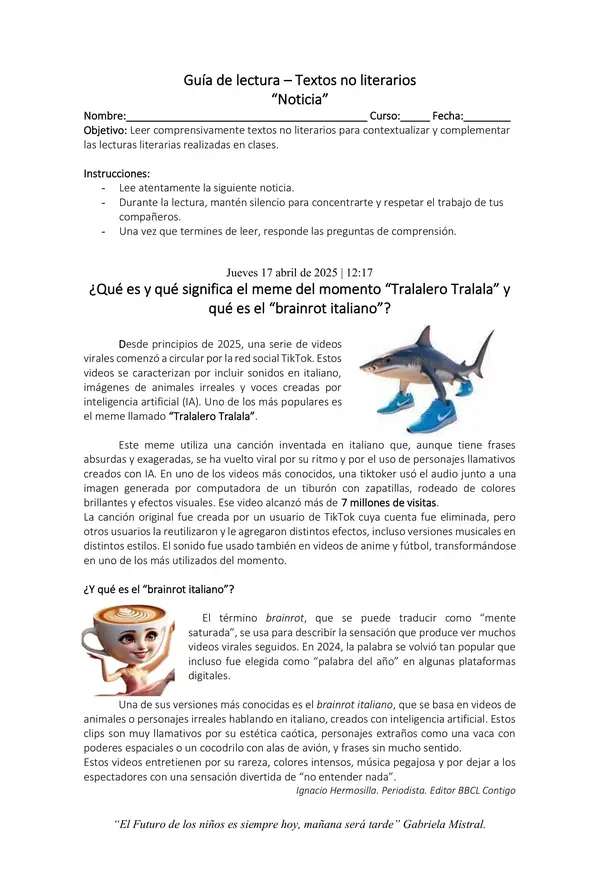 Texto no literatio - Noticia