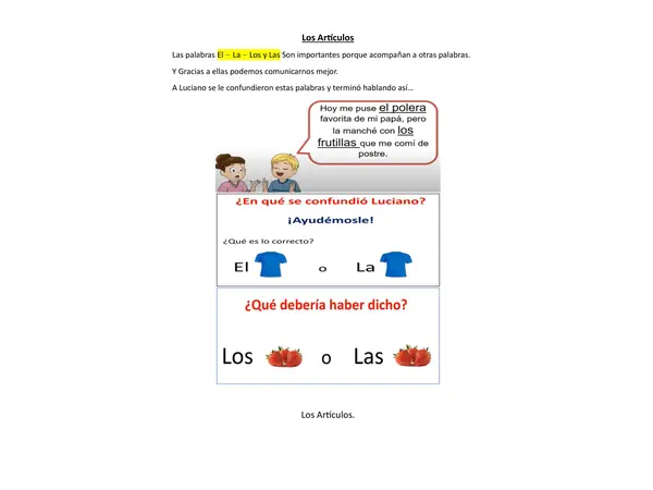 Guía de aprendizaje los artículos primero básico  