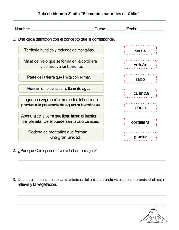 Guía de historia 2° año " Elementos naturales de chile"