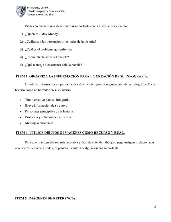 Diseño de una infografía literaria - Novela "Judy Moody salva el planeta".