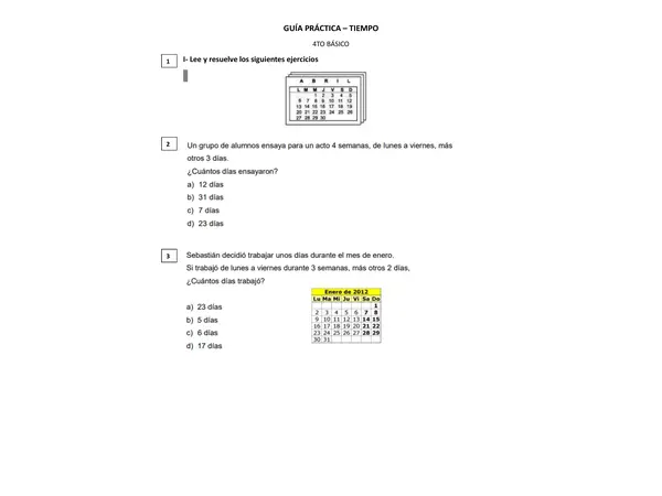 SIMCE- Uso del calendario (problemas matemáticos)