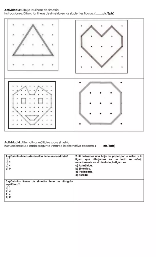 Guía evaluada: Ejes de simetría y movimiento de figuras- Cuarto básico