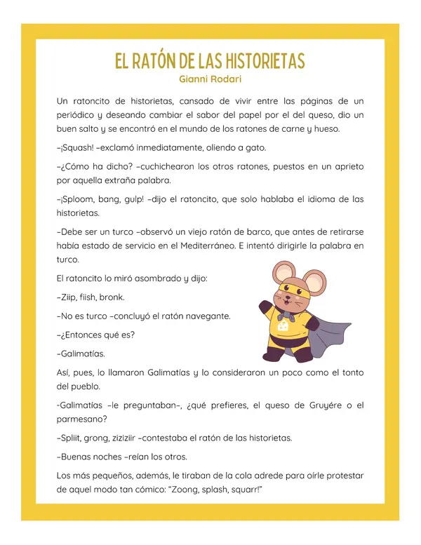 Comprensión lectora: Cuento - Un ratón de las historietas
