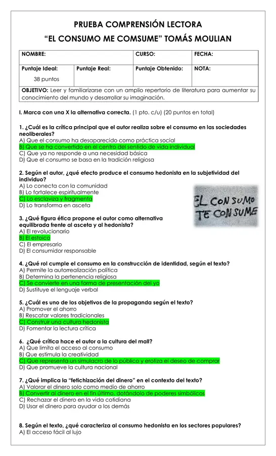 Prueba Lectura - El consumo te consume