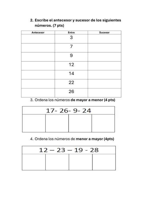 Prueba matemáticas primero basico