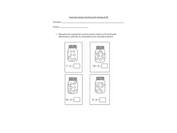 Guía sustracción hasta el 20
