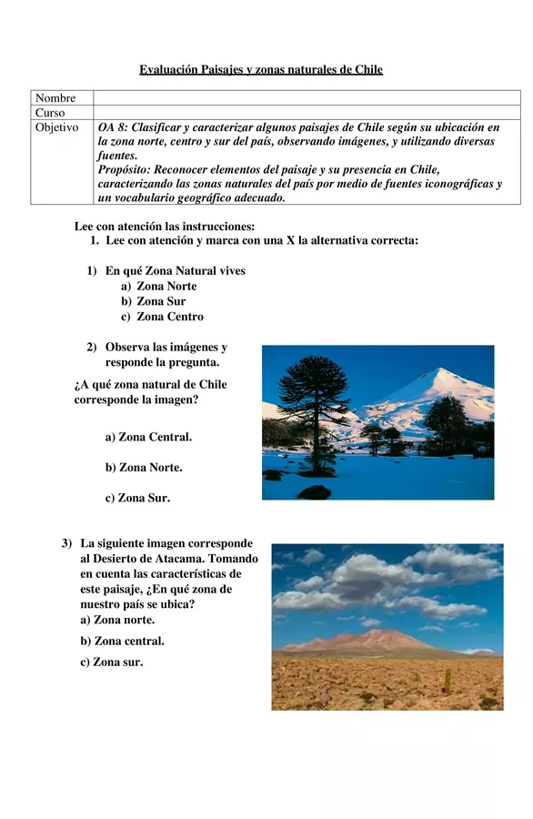 Evaluación paisajes y zonas naturales de Chile 