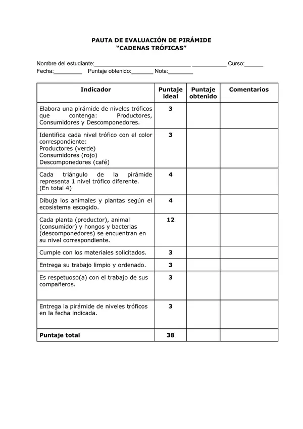 Trabajo práctico "cadenas tróficas" 4° básico