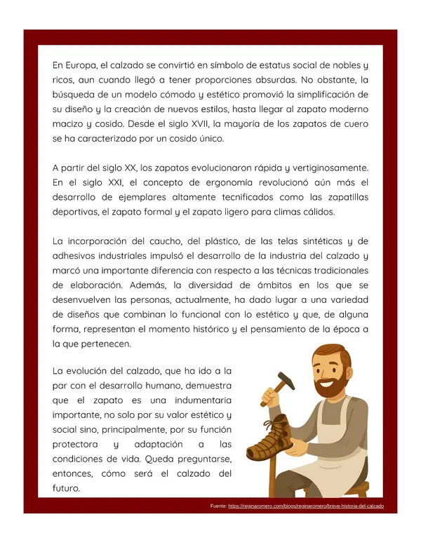 Comprensión lectora: Artículo informativo - ¿Cuándo nació el zapato?