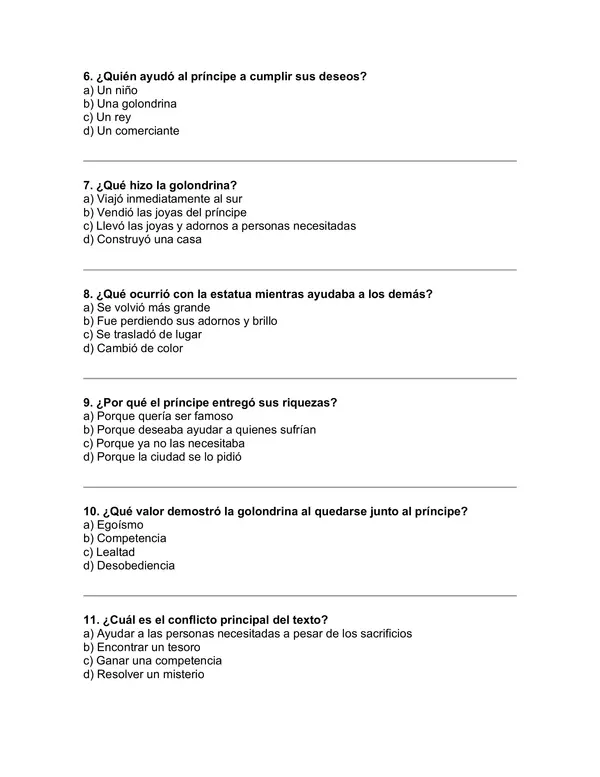 Prueba del libro "EL PRÍNCIPE FELIZ" (OSCAR WILDE)