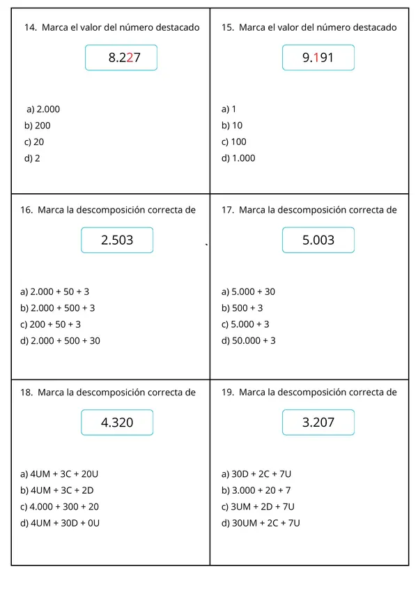 Prueba Números hasta 10.000 | Matemática