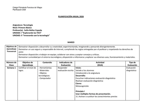 Planificación 2026 asignatura Tecnología