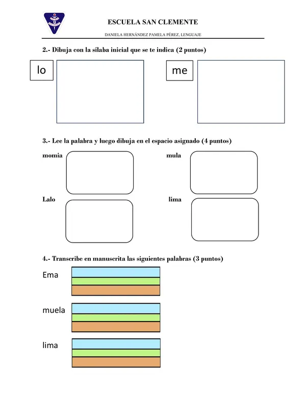 Evaluación Sumativa: Consonantes "M" y "L" – 1° Básico