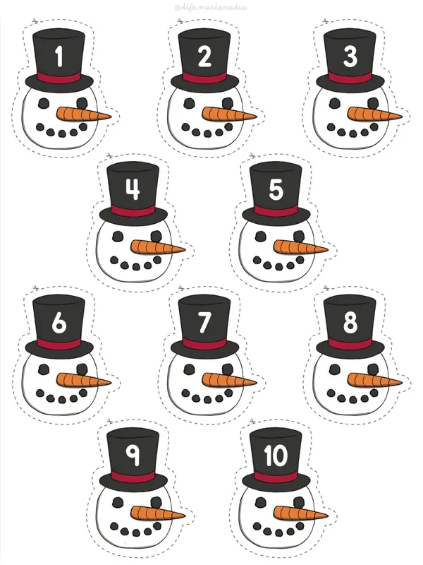 Snowman: Actividad de emparejamiento de números del 1 al 10 