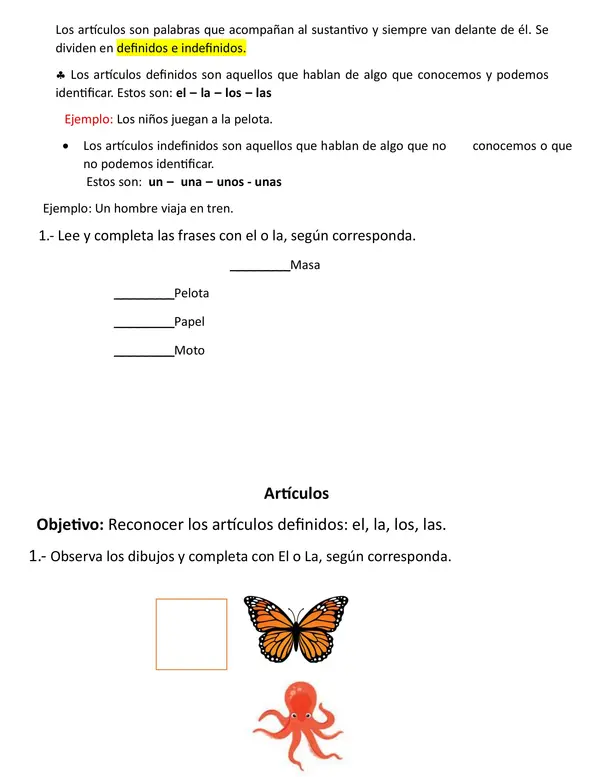 Guía de aprendizaje los artículos primero básico  