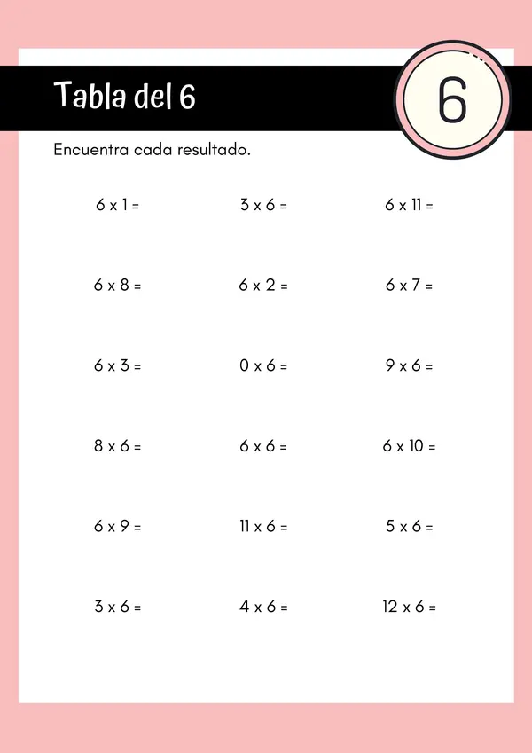 Ejercicios de tablas de multiplicar
