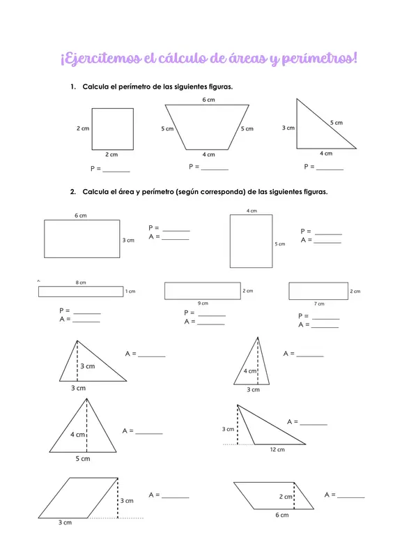 MATEMÁTICA: Guía ejercitación área y perímetro